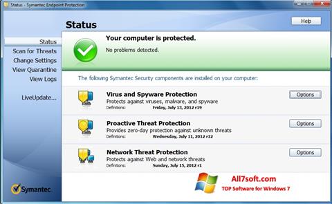 Skärmdump Symantec Endpoint Protection för Windows 7