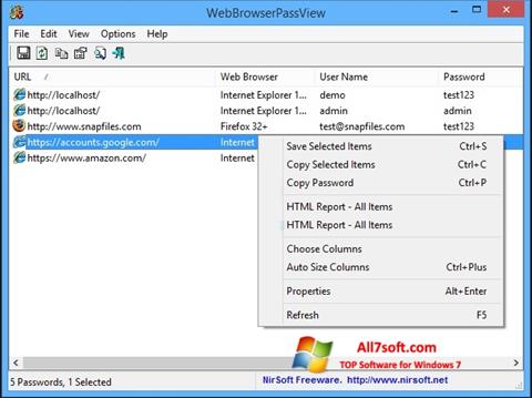Skärmdump WebBrowserPassView för Windows 7