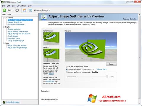 Skärmdump NVIDIA ForceWare för Windows 7