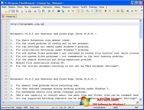 Skärmdump Notepad++ för Windows 7