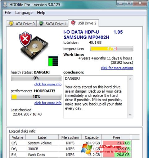 Skärmdump HDDlife för Windows 7