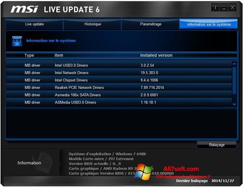 Skärmdump MSI Live Update för Windows 7