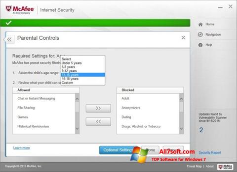 Skärmdump McAfee Internet Security för Windows 7