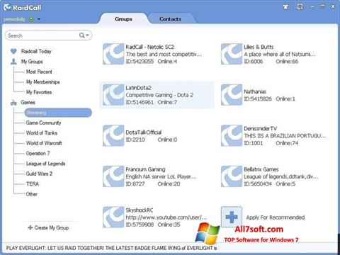 Skärmdump RaidCall för Windows 7