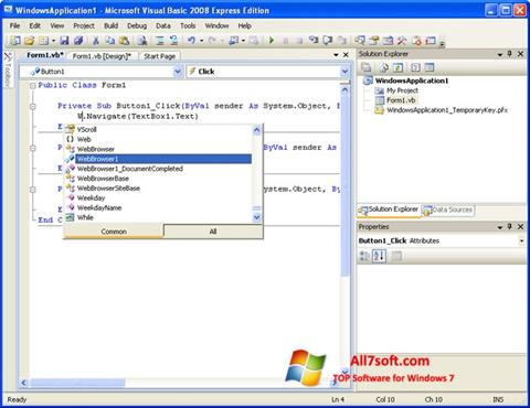 Skärmdump Microsoft Visual Basic för Windows 7