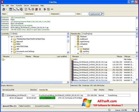 Skärmdump FileZilla för Windows 7