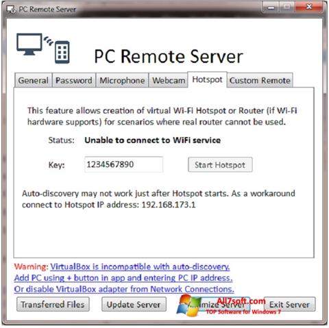 Skärmdump PC Remote Server för Windows 7