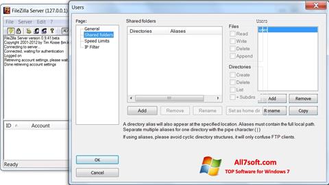 Skärmdump FileZilla Server för Windows 7