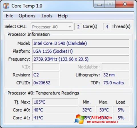 Skärmdump Core Temp för Windows 7