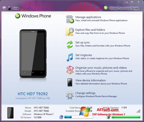 Skärmdump Windows Phone Device Manager för Windows 7