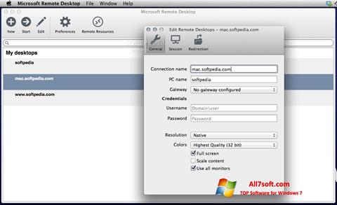 Skärmdump Microsoft Remote Desktop för Windows 7