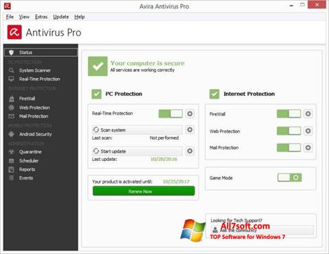 Skärmdump Avira Antivirus för Windows 7