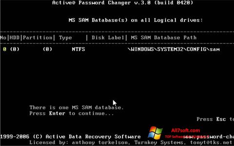 Skärmdump Active Password Changer för Windows 7