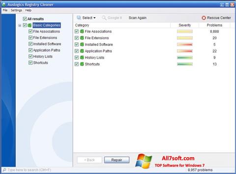 Skärmdump Auslogics Registry Cleaner för Windows 7