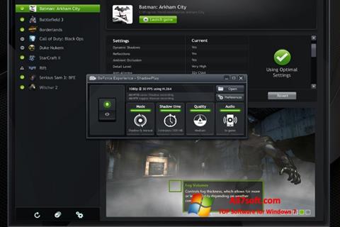 Skärmdump NVIDIA GeForce Experience för Windows 7