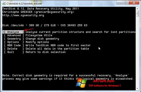 Skärmdump TestDisk för Windows 7