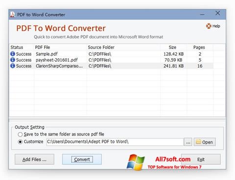 Skärmdump PDF to Word Converter för Windows 7