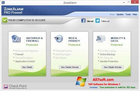 Skärmdump ZoneAlarm Pro för Windows 7