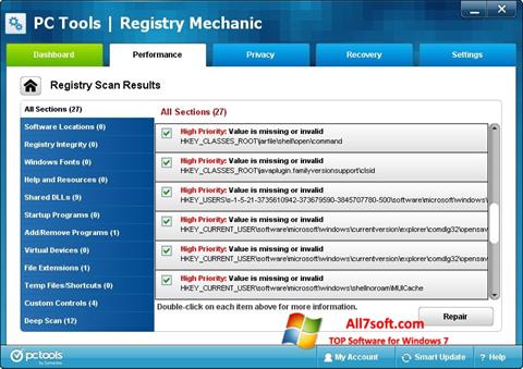 Skärmdump Registry Mechanic för Windows 7
