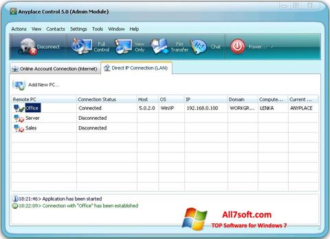 Skärmdump Anyplace Control för Windows 7
