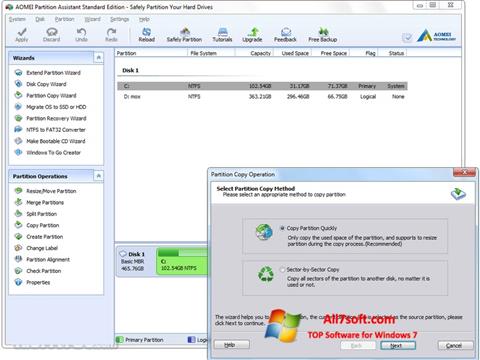 Skärmdump AOMEI Partition Assistant för Windows 7