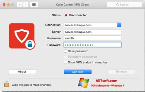 Skärmdump Kerio VPN Client för Windows 7