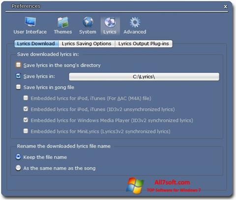 Skärmdump Minilyrics för Windows 7
