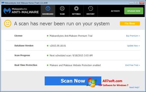 Skärmdump Malwarebytes Anti-Malware Free för Windows 7