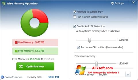 Skärmdump Wise Memory Optimizer för Windows 7