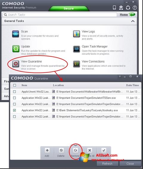 Skärmdump Comodo Internet Security för Windows 7