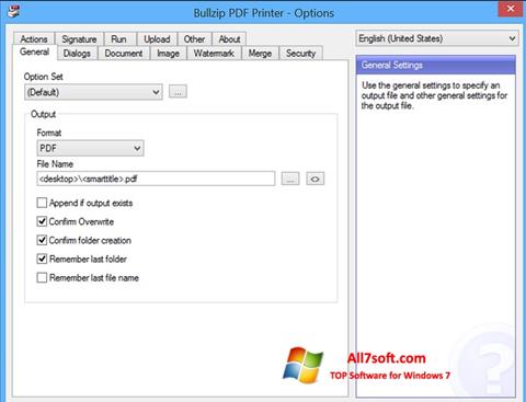 Skärmdump BullZip PDF Printer för Windows 7