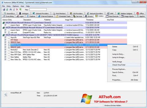 Skärmdump AutoRuns för Windows 7
