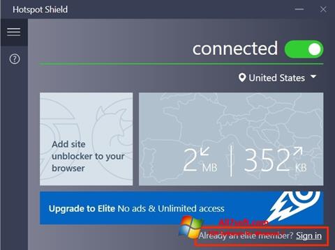 Skärmdump Hotspot Shield för Windows 7