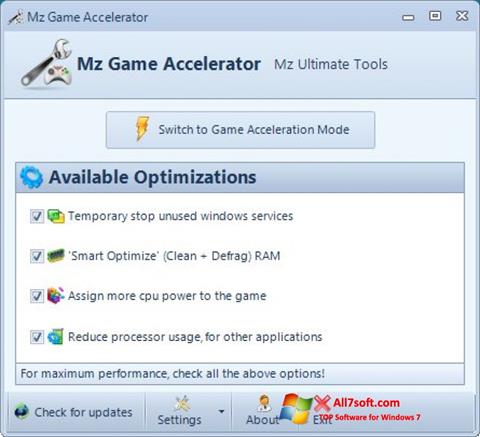 Skärmdump Mz Game Accelerator för Windows 7