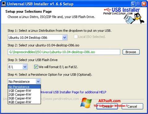 Skärmdump Universal USB Installer för Windows 7