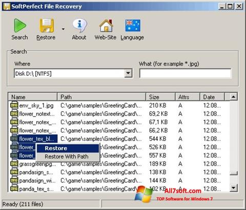 Skärmdump SoftPerfect File Recovery för Windows 7