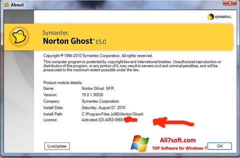 Skärmdump Norton Ghost för Windows 7