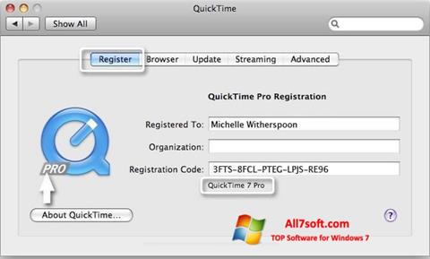 Skärmdump QuickTime Pro för Windows 7
