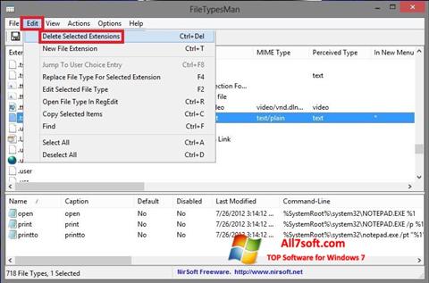 Skärmdump Unassociate File Types för Windows 7