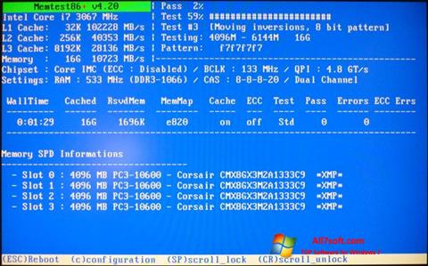 Skärmdump MemTest för Windows 7
