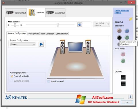 Skärmdump Realtek HD Audio för Windows 7