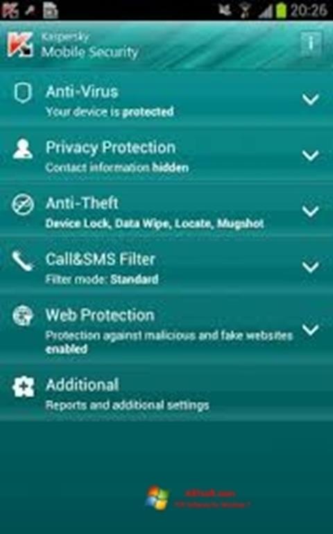 Skärmdump Kaspersky Mobile Security för Windows 7