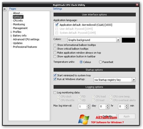 Skärmdump RMClock för Windows 7